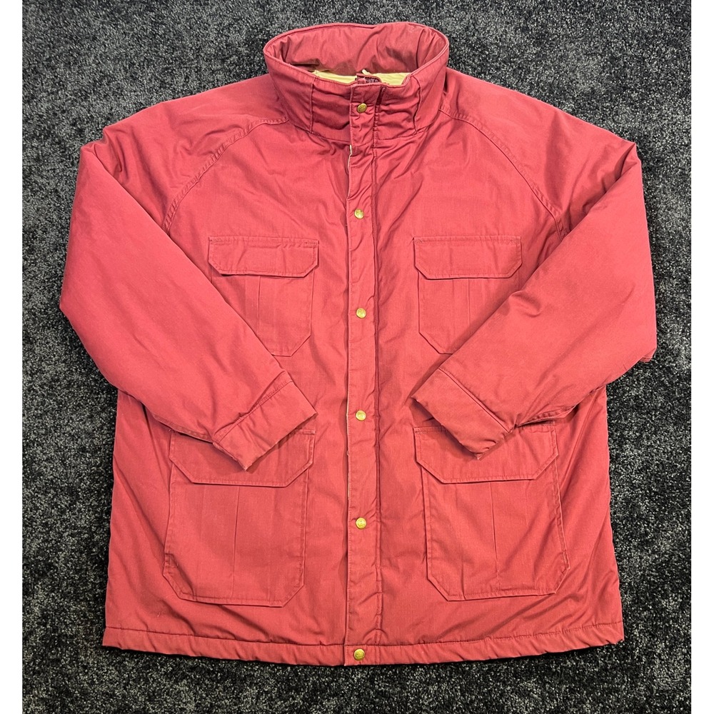 Vintage Woolrich Khaki Field Barn Chore Jacket Coat Red XXL Quilted Lined USA